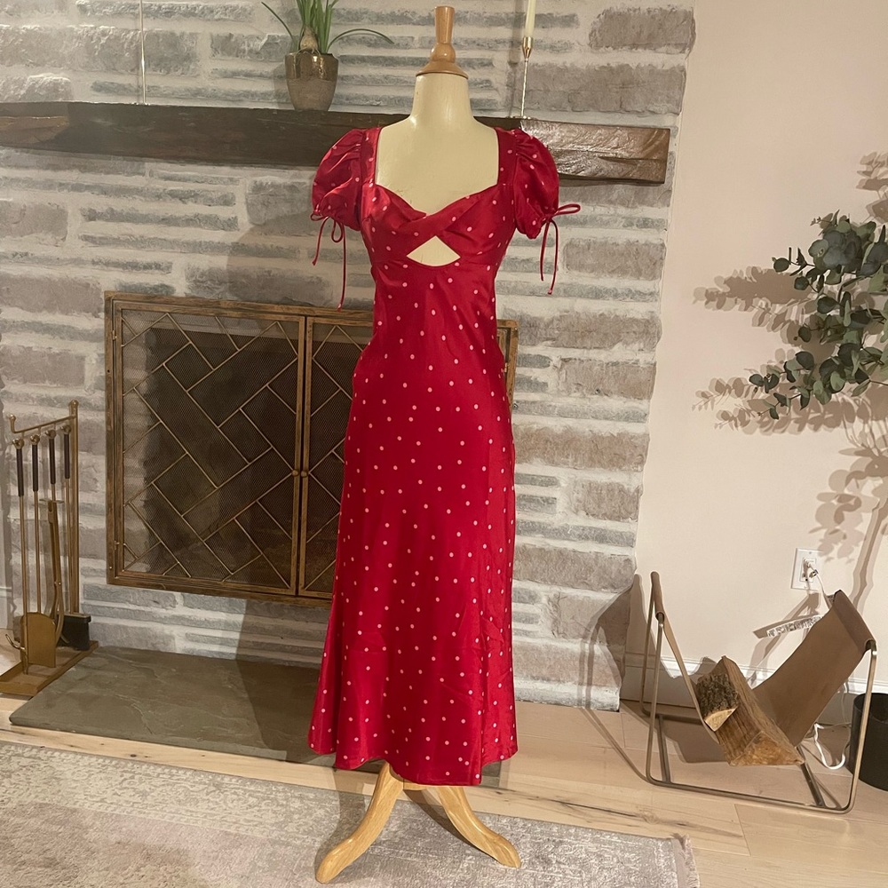 ASOS satin red polka dot dress